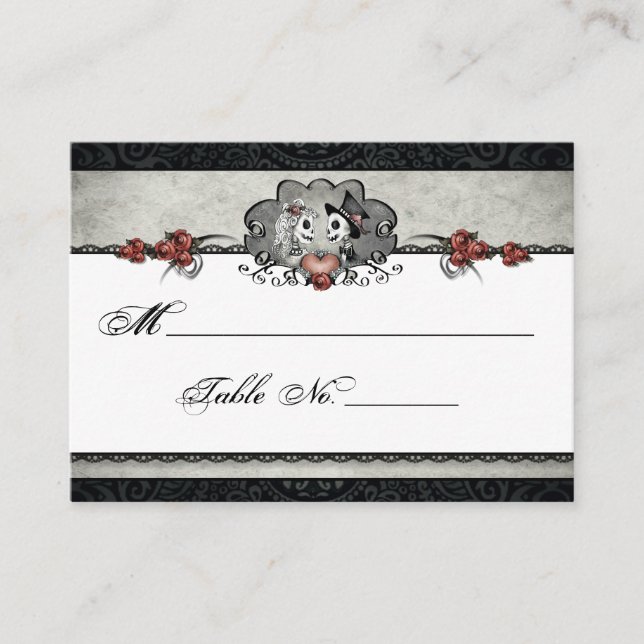 Carte mariage Skeleton Halloween Black & Grey Plac (Devant)