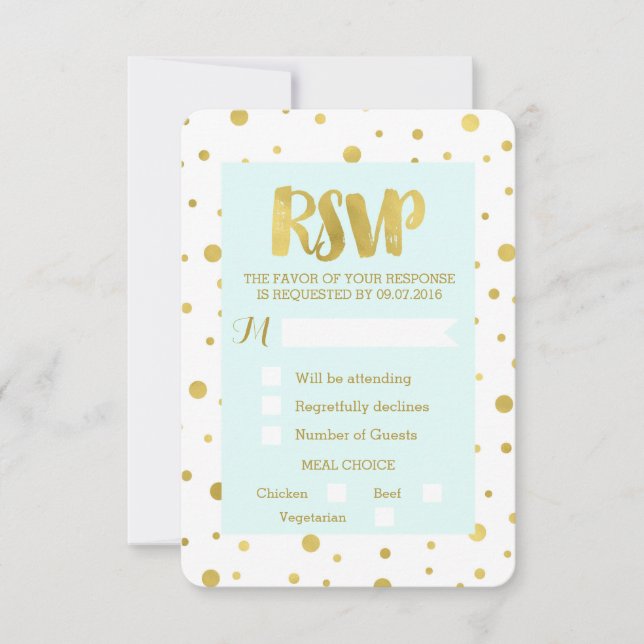 Carte Mariage Sky Blue Gold Confetti RSVP (Devant)