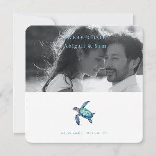 Carte Mariage sur la plage de tortues marines Photo Save