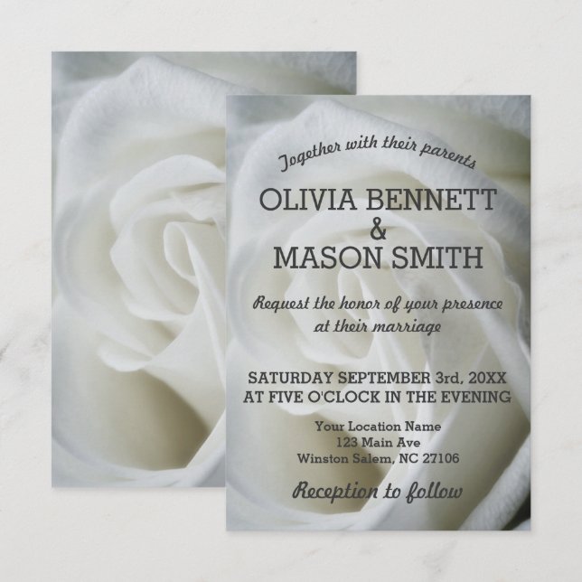 Carte Mariage texturée Rose blanche (Devant / Derrière)