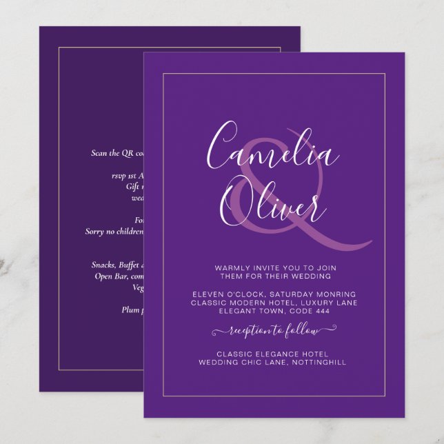 Carte Mariage tout-en-1 moderne monochrome (Devant / Derrière)