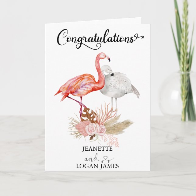 Carte Mariage Tropical Flamingo Bohème Félicitations (Devant)