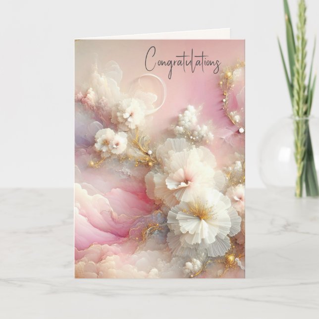 Carte Mariage Tulle Floral Abstrait (Devant)