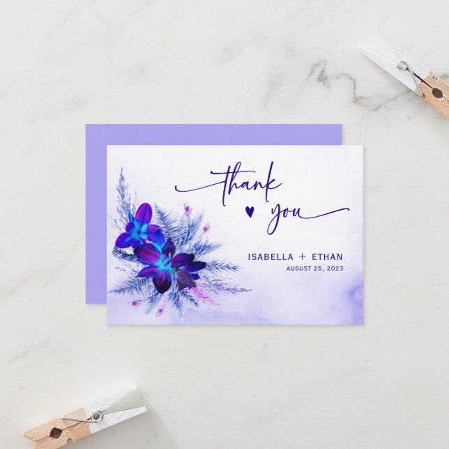 Carte Mariage Turquoise violet (Devant/Arrière en situation)