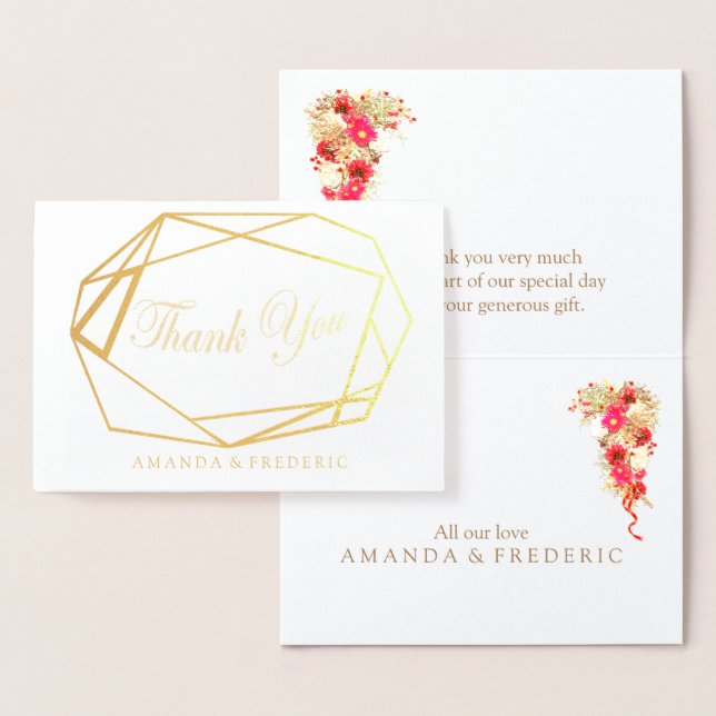 Carte Mariage VÉRITABLE Gold Foil & Flower MERCI (Affichage)