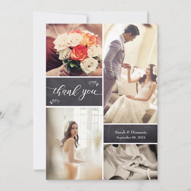 Carte Mariage vertical Rustique Photo Collage Merci (Devant)