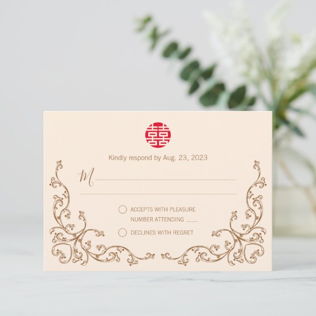 Carte Mariage Vintage de cadre chinois RSVP (Debout devant)
