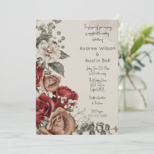Carte Mariage vintage Red Roses