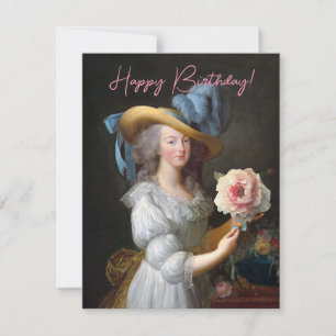 Carte Marie Antoinette avec une pivoine rose Joyeux Anni