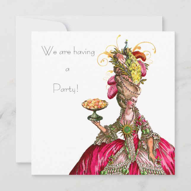 Carte Marie Antoinette paon et gâteau (Devant)