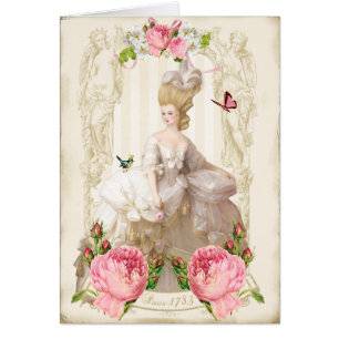 Carte Marie Antoinette Robe Blanche & Roses Rose