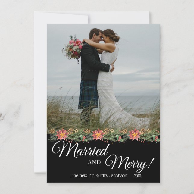Carte Marié et Joyeux ! - Photo Mariage - Deux côtés (Devant)