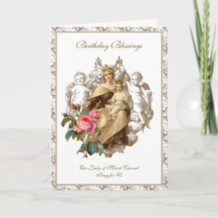 Carte Marie Jésus Anges Mont Carmel  Roses Religieux