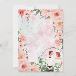 Carte Mariée et mariage rose floral
