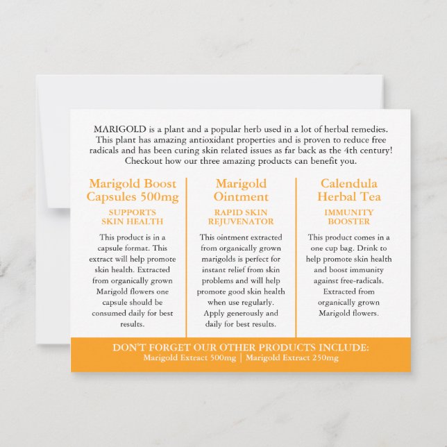 Carte Marigold herbalists medicinal three products info (Dos)