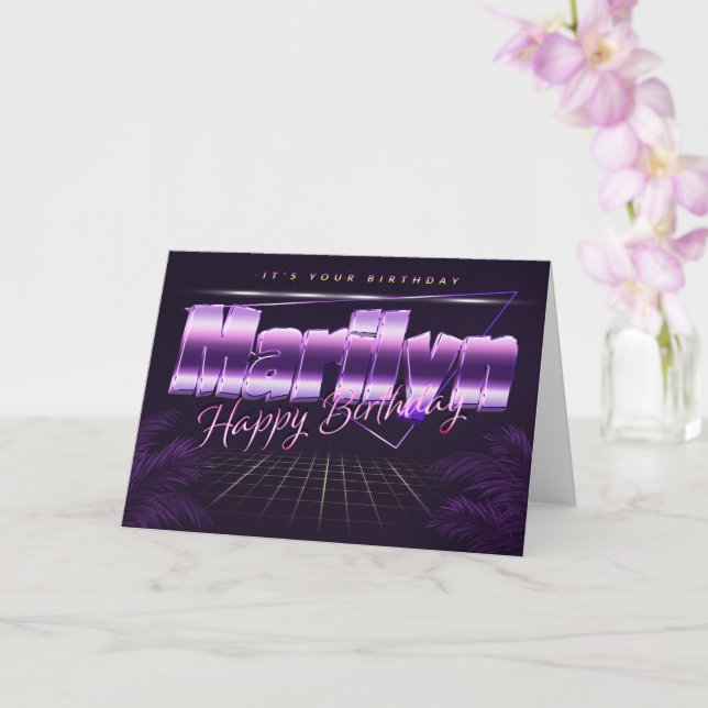 Carte Marilyn Nom Prénom lila retro Date de naissance (Orchidée)