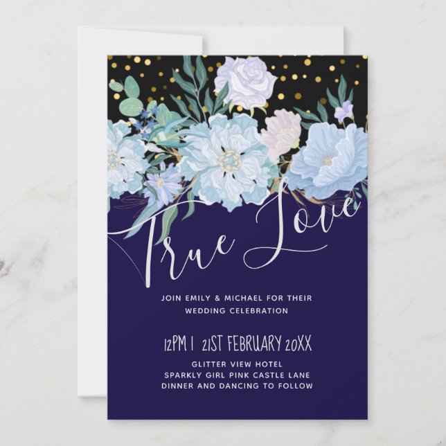 Carte Marine Aqua Blue Floral Budget Mariage (Devant)