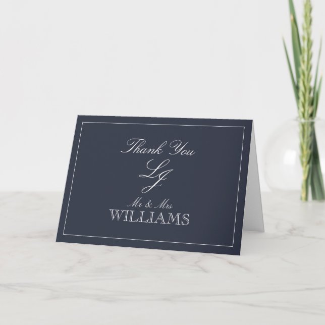 Carte Marine Blue Calligraphie Monogramme Photo Merci Ca (Devant)