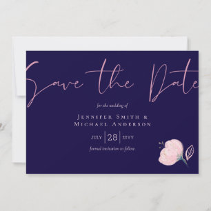 Carte Marine Blue Rose Gold Wedding Enregistrer la date 