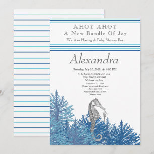 Carte Marine Blue Seahorse Ahoy c'est un Baby shower gar