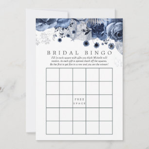Carte Marine et blanc avec huile d'argent Floral Bingo d