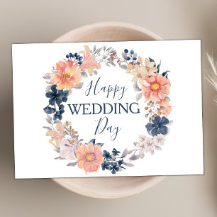 Carte Marine et Blush Floral Wreath Joyeux jour de maria