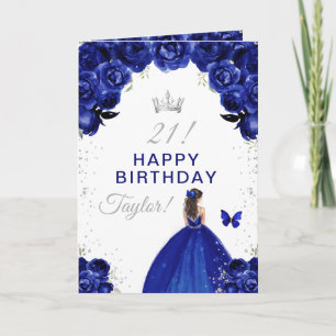 Carte Marine Floral Brunette Hair Girl Joyeux anniversai