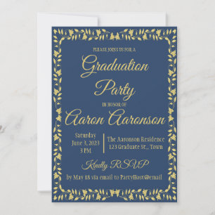 Carte Marine & Gold Ivy Frontière Graduation Photo Invit