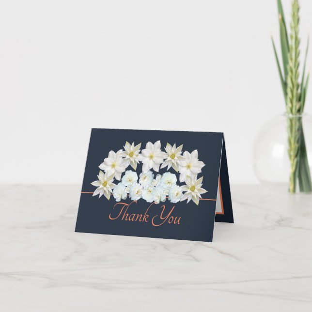 Carte Marine Orange Joli Blanc Fleurs Bouquet Merci (Devant)
