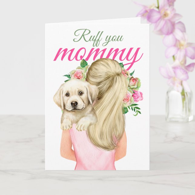 Carte Marionnette Jaune Labrador Avec Femme Ruff You Mam (Orchidée)