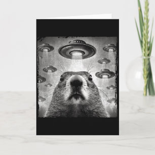 Carte Marmotte drôle selfie avec des ovnis extraterrestr
