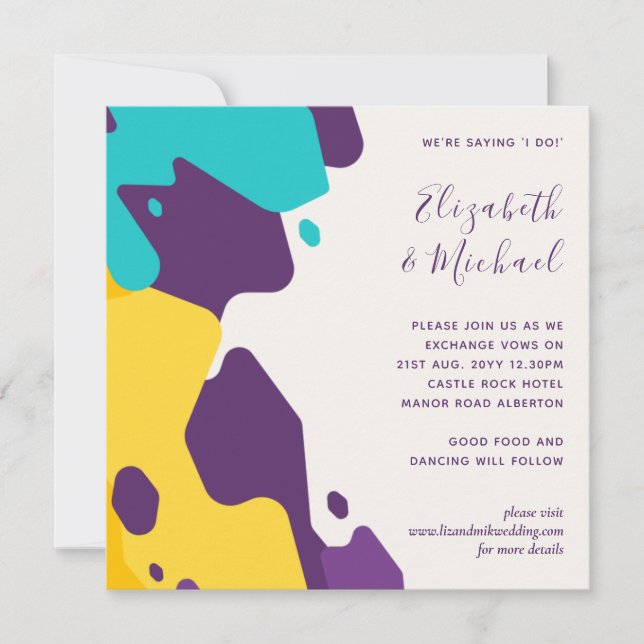 Carte Maroon Abstrait Futuriste - Invite Mariage Turquoi (Devant)