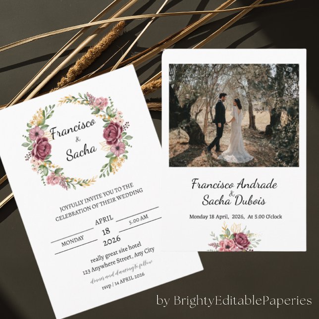 Carte Maroon Fleur de couronne Mariage Enregistrer La Ca (Créateur téléchargé)