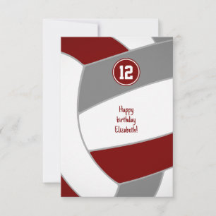 Carte maroon grey volleyball anniversaire ou félicitatio