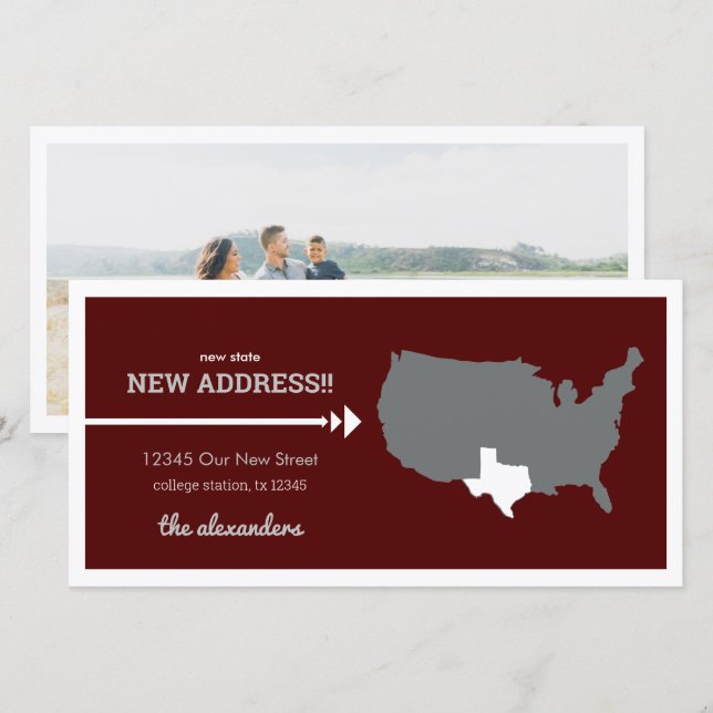 Carte Maroon New State, New Address ! Texas Moving (Devant / Derrière)