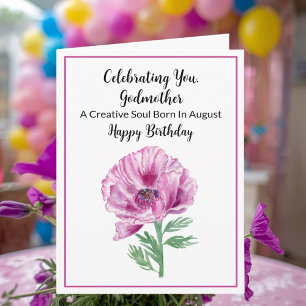 Carte Marraine Joyeux Anniversaire Août Coquelicot Viole