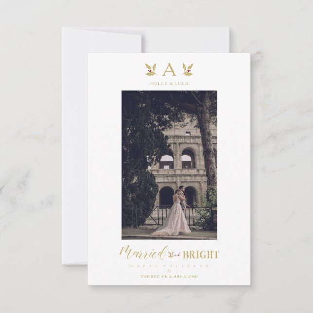 Carte Married & Bright Christmas Initial Newlyweds Photo (Devant)