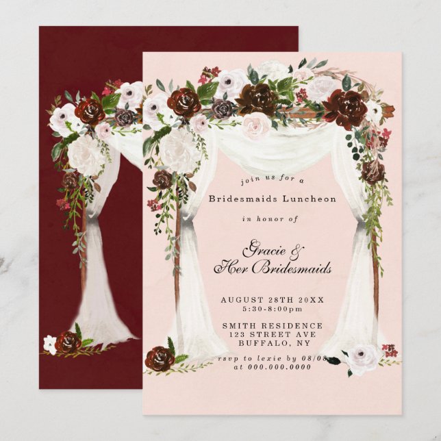 Carte Marsala Pink Canopy Bridesmaids Luncheon Invitatio (Devant / Derrière)