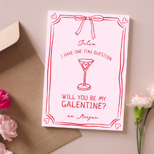 Carte Martini à la galentine Whimsical Girly rouge et ro