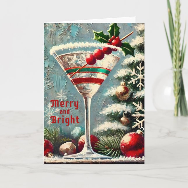 Carte Martini de Noël Retro les années 50 Cranberry (Devant)
