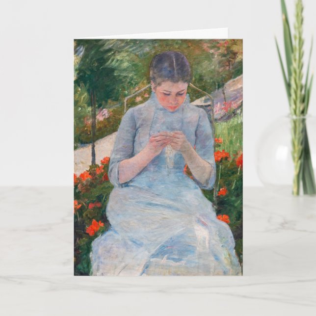 Carte Mary Cassatt - Fille couture dans un jardin (Devant)
