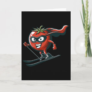 Carte Mascotte de super-héros tomate de ski Humour sport