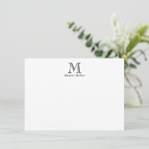 Carte Masculine Noir Monogramme initial et nom Note plat
