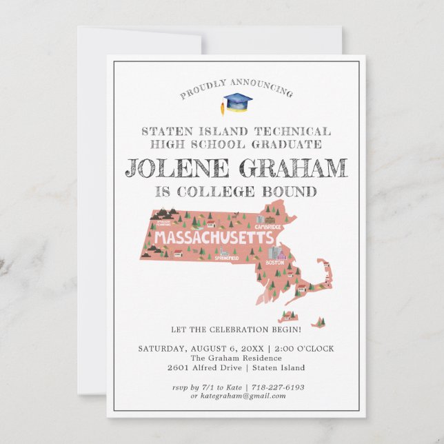 Carte Massachusetts | College Bound Graduation Party (Devant)