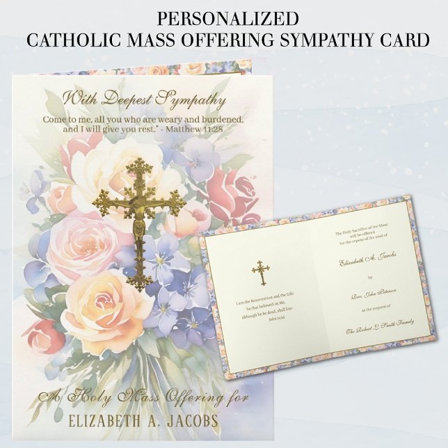 Carte Masse De Sympathie Catholique Offrant Crucifix Flo (TRADITIONAL CATHOLIC MASS OFFERING SYMPATHY CONDOLENCE CARDS)