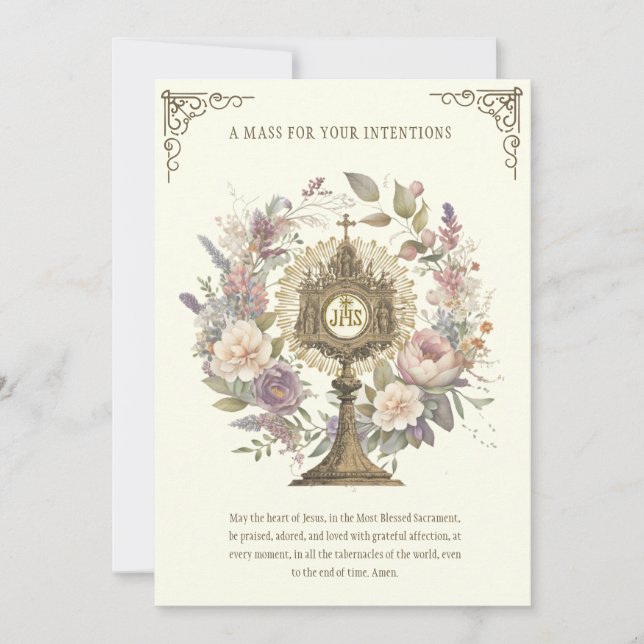 Carte Masse Offrir Floral Divine Loue l'Eucharistie (Devant)