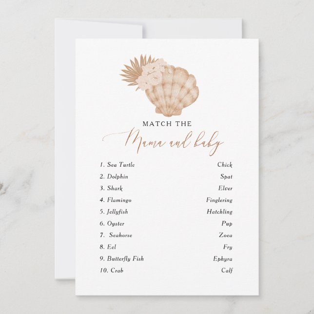 Carte Match the Mama and Baby Seashell Baby shower Games (Devant)