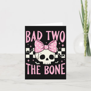 Carte Mauvais Deux Crâne Os Avec Bow Rose Pour Halloween