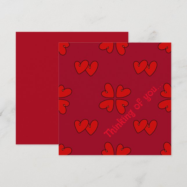 Carte Mazipoodles Cœurs Rouges Sur Rouge En Pensée De Vo (Devant / Derrière)