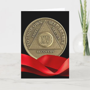 Carte Médaille AA 15 ans de sobriété Ruban rouge
